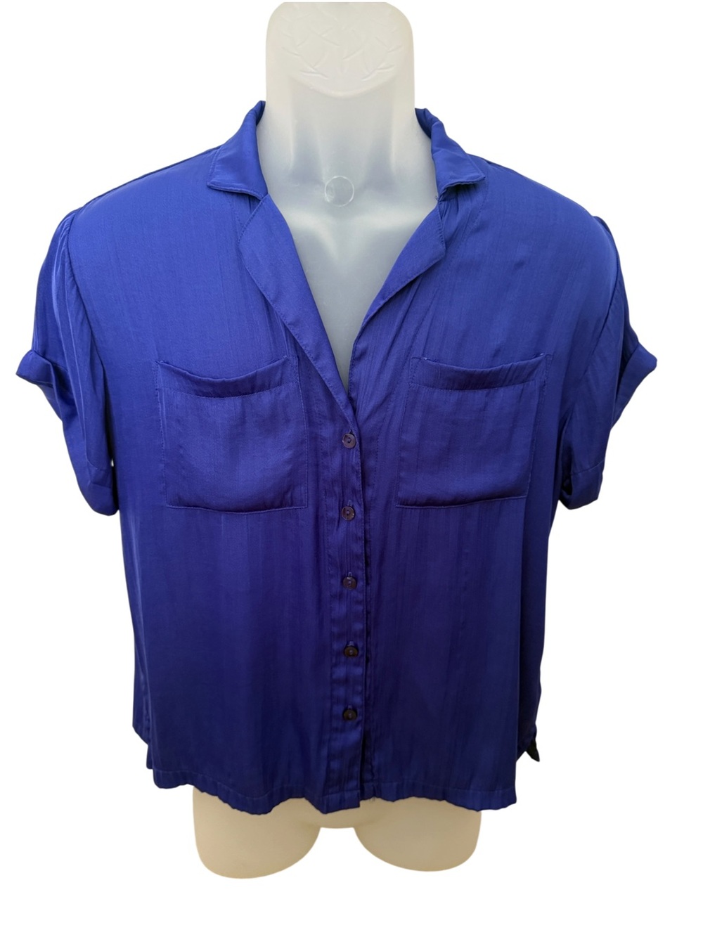 Anthropologie Royal Blue Short-Sleeve Button-Down Blouse Women XS